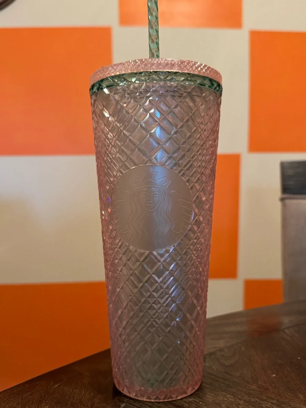 Starbucks Pink and Green Textured Reusable Tumbler with Mint Accent